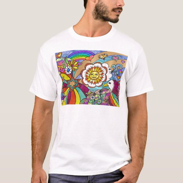Retro 60s Psychedelic Sunshine Eagle Apparel Gifts T-Shirt (Front)