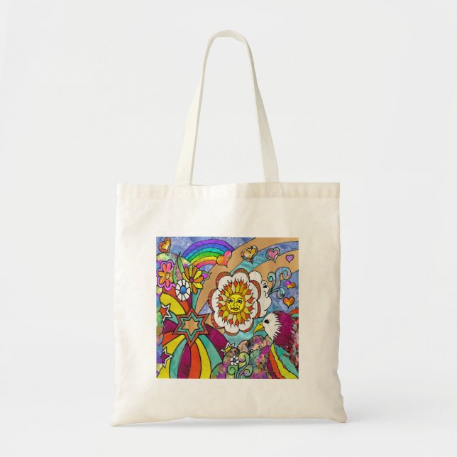 Retro 60s Psychedelic Sunshine Eagle Apparel Gifts Tote Bag (Front)
