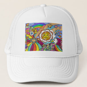 Retro 60s Psychedelic Sunshine Eagle Apparel Gifts Trucker Hat