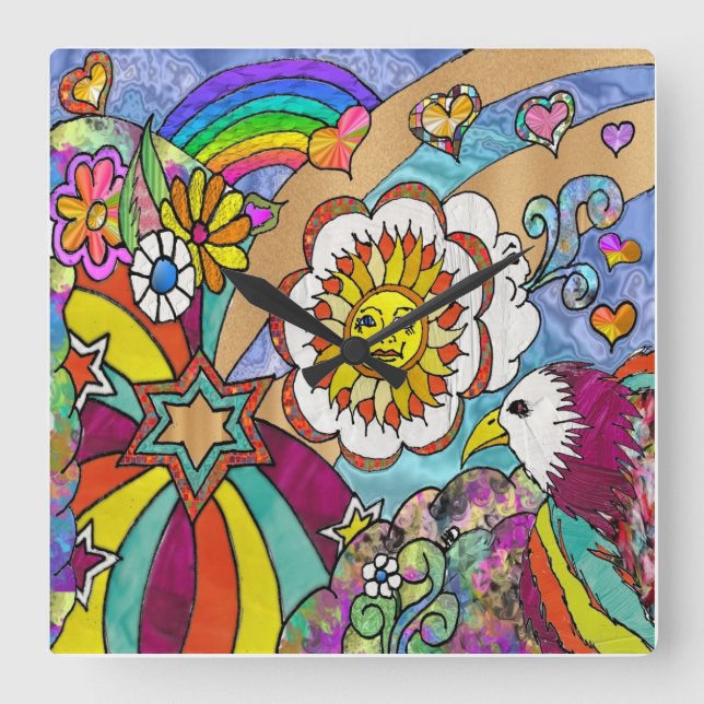 Retro 60s Psychedelic Sunshine Eagle Clock (Front)