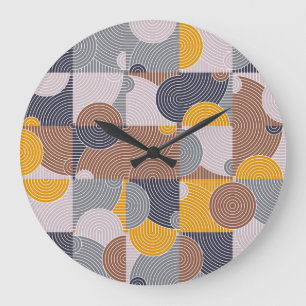 Retro 60s Tiles: Colourful Geometric Pattern Large Clock