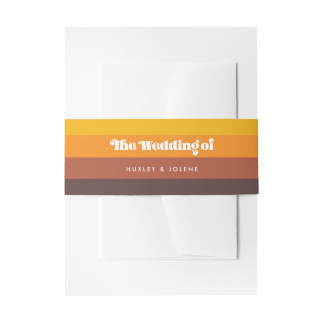 Retro 60s vintage colours wedding invitation belly band (Front Example)