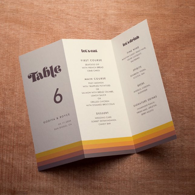 Retro 60s Vintage Menu & Table Number Trifold (Creator Uploaded)