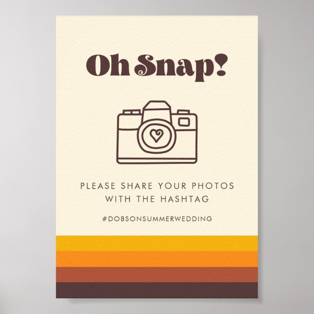 Retro 60s Vintage Oh Snap Wedding Hashtag Sign (Front)