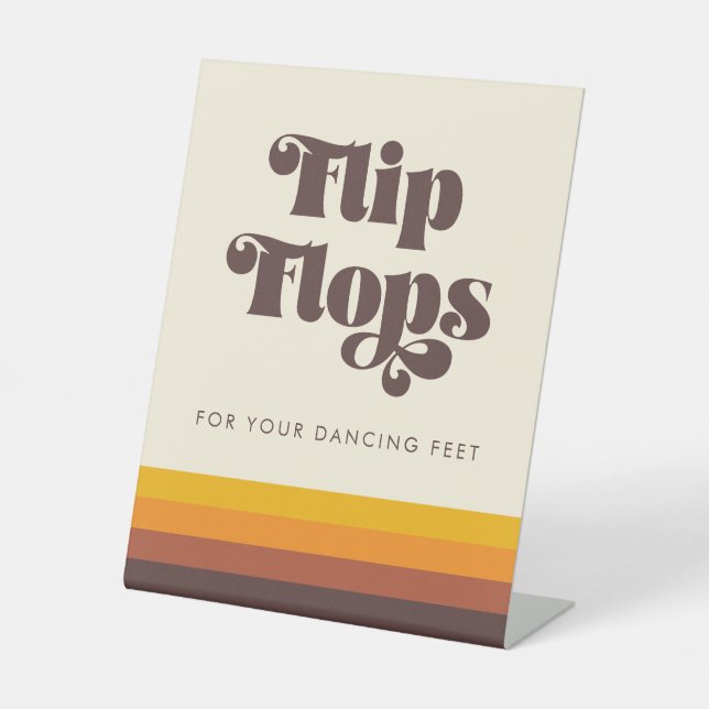 Retro 60s Vintage Wedding Flip Flops Pedestal Sign (Front)