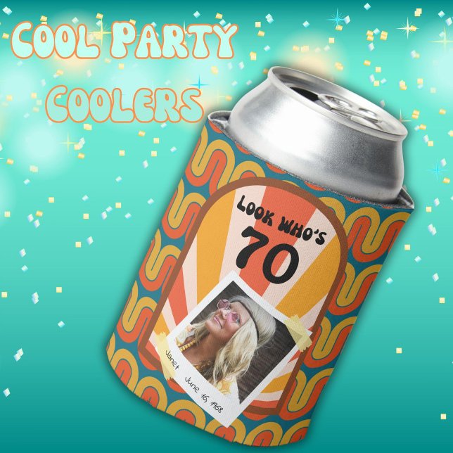 Retro 60's Wave Personalized Photo  Can Cooler (Creator Uploaded)