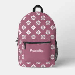 Retro 60s White Daisy Floral Purple iPersonalized Printed Backpack