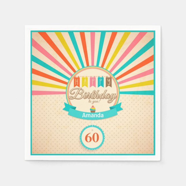 Retro 60th Birthday Celebration Paper Napkins (Front)