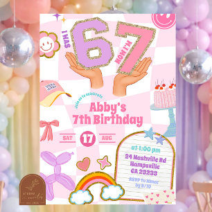 Retro 67 Aesthetic Patch Party Birthday Invitation