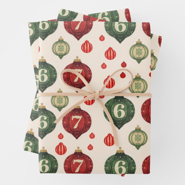 Retro “67” Christmas Ornament Flat Wrapping Paper (In situ)