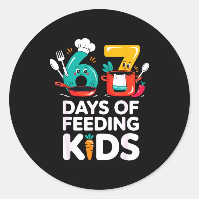 Retro 67 Days Of Feeding Kids Lunch Lady Cafeteria Classic Round Sticker (Front)