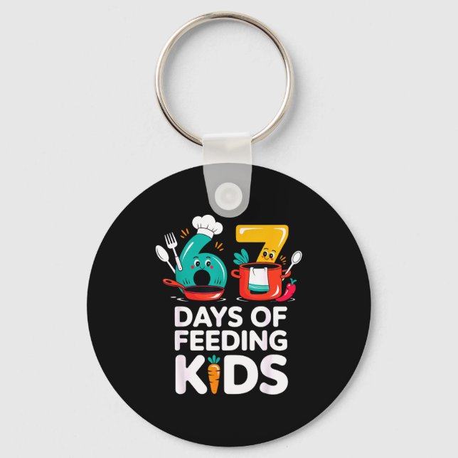 Retro 67 Days Of Feeding Kids Lunch Lady Cafeteria Keychain (Front)