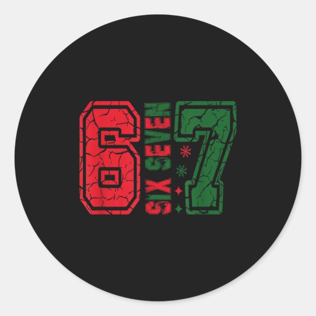 Retro 67 Funny Six Seven Meme 6 7 Number Christmas Classic Round Sticker (Front)