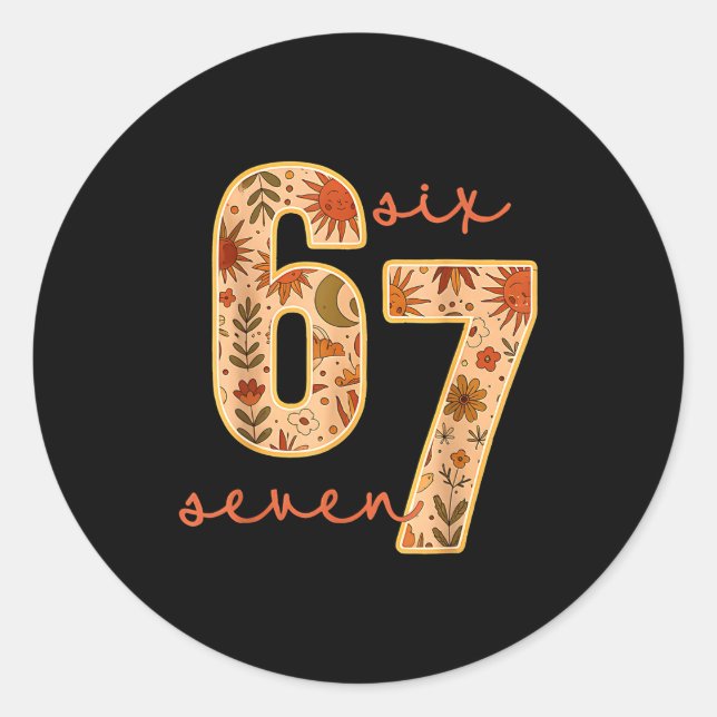 Retro 67 Six Seven Boho Floral Retro Moon Flowers  Classic Round Sticker (Front)