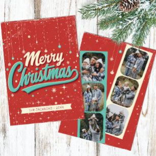 Retro 6 Photo Merry Christmas Family Card