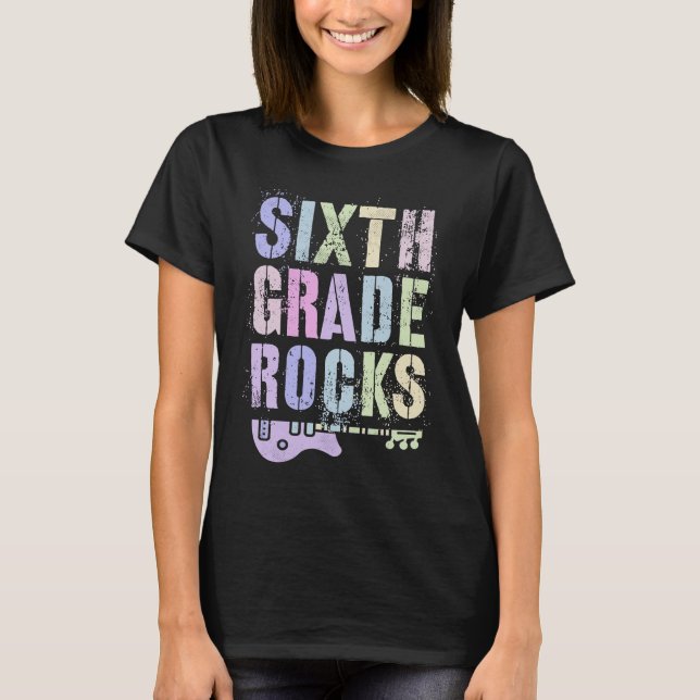 Retro 6th GRADE ROCKS Teacher Rockstar Squad Sixth T-Shirt (Front)