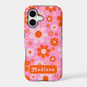 Retro 70’s Vintage Daisy Pattern Orange Pink