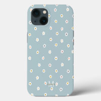 Retro 70’s White Daisy Flowers Boho Blue Design