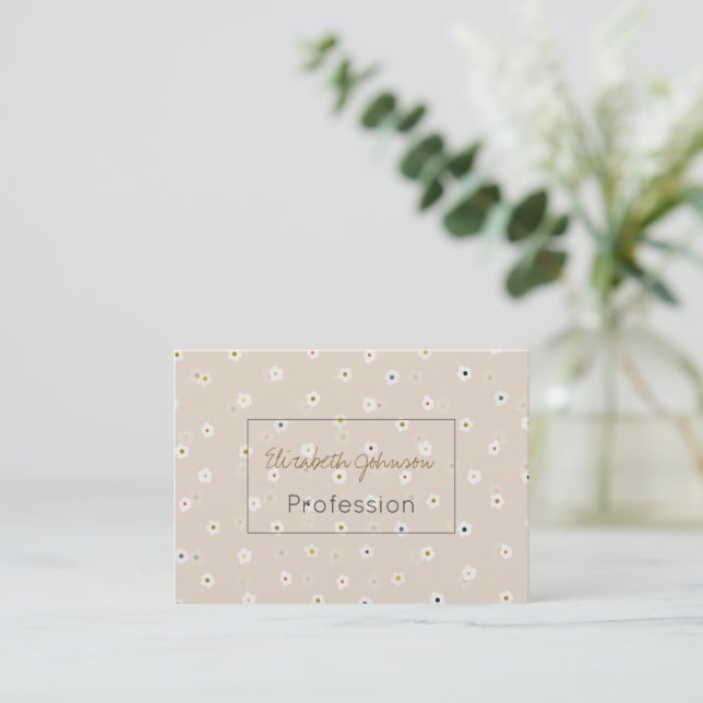 Retro 70’s White Daisy Flowers Boho Cream Design Business Card (Standing Front)