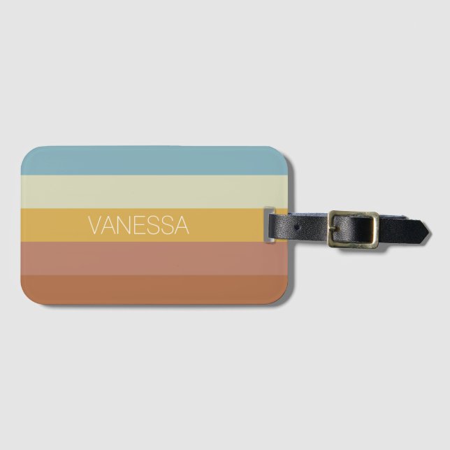 Retro 70s 60s vintage stripe vibe luggage tag (Front Horizontal)