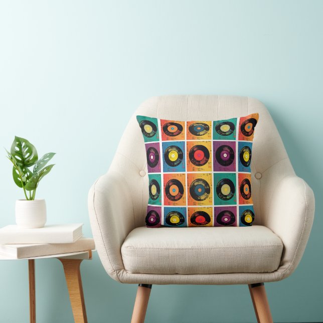Retro 70s 60s Vinyl Record Album Throw Pillow (Chair)