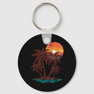 Retro 70s 80s Beach Sunset Palm Tree Summer Vibes Keychain