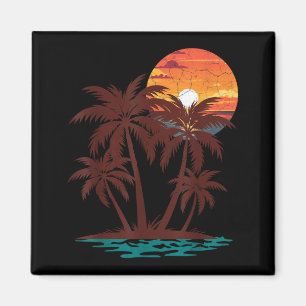 Retro 70s 80s Beach Sunset Palm Tree Summer Vibes Magnet