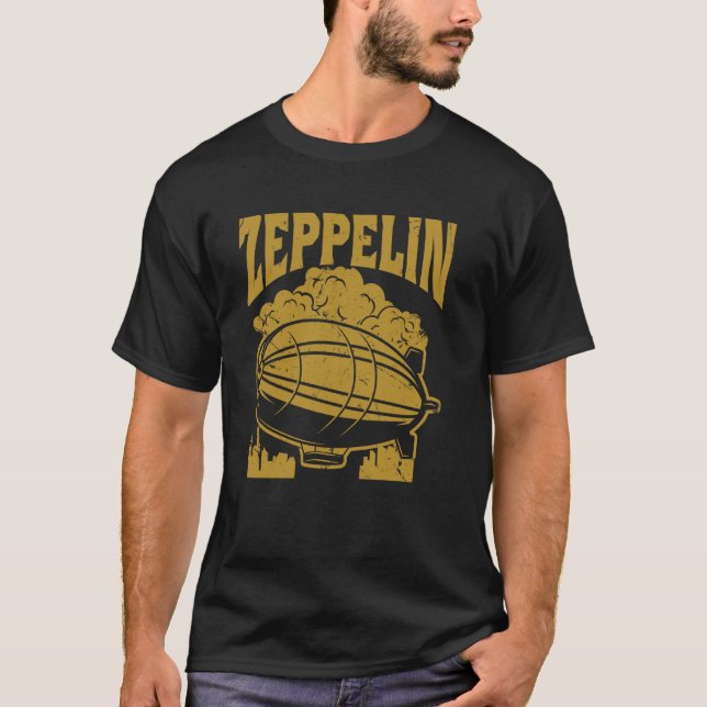 Retro 70s 80s Zeppelin Distressed Dirigible Zeppli T-Shirt (Front)