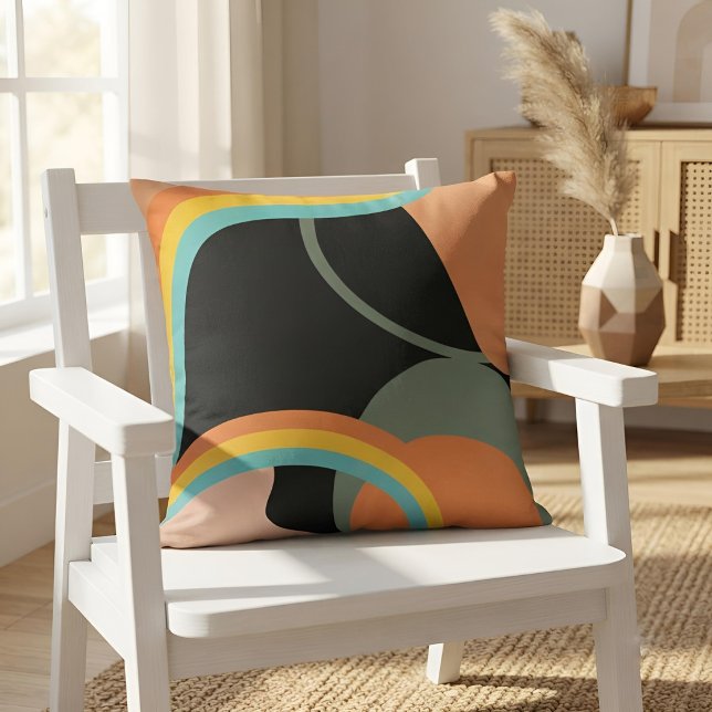 Retro 70s Abstract Art Boho Mid-Century Accent Throw Pillow (Creator Uploaded)