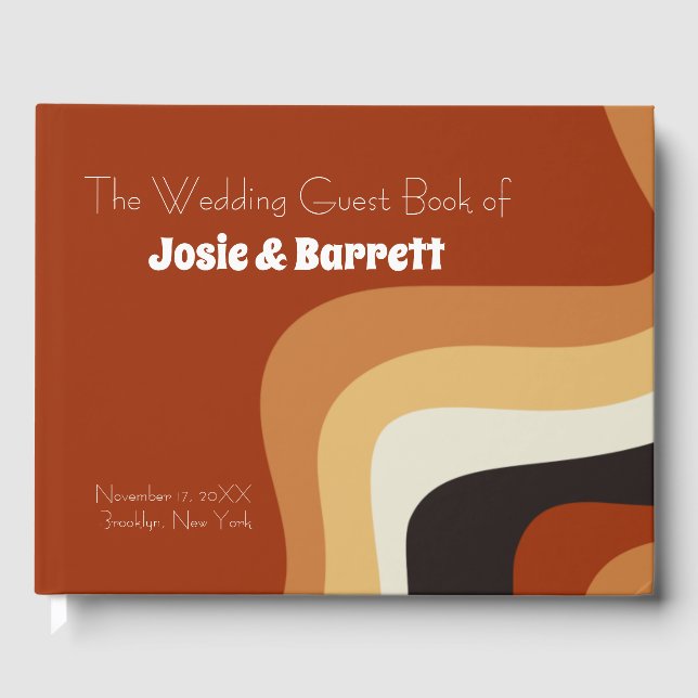 Retro 70s Abstract Burnt Orange Wedding Guest Book (Front)