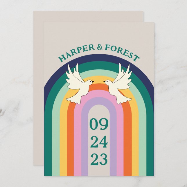 Retro 70s Arch Rainbow  Invitation (Front/Back)