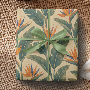 Retro 70s Bird of Paradise Tropical Wrapping Paper