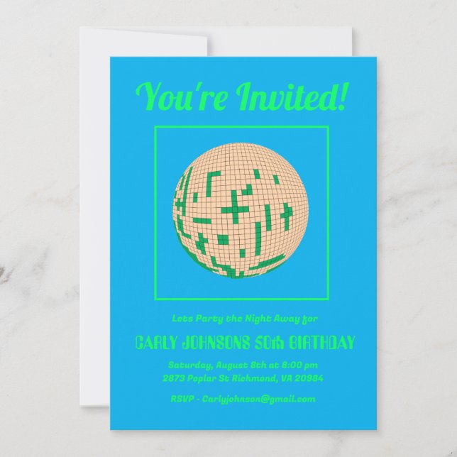 Retro 70s Blue Green Yellow Disco 50th Birthday  Invitation (Front)