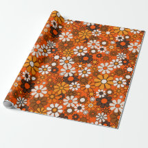 Retro 70s Boho Floral Brown Orange Gift