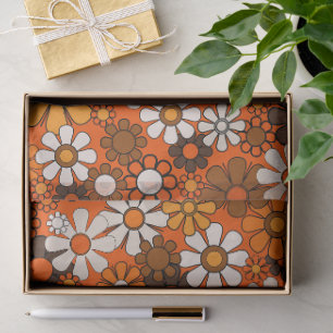 Retro 70s Boho Floral Brown Orange Tissue Paper