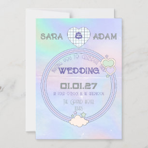 Retro 70's Bold Typography Rainbow Arch Wedding  Magnetic Invitation