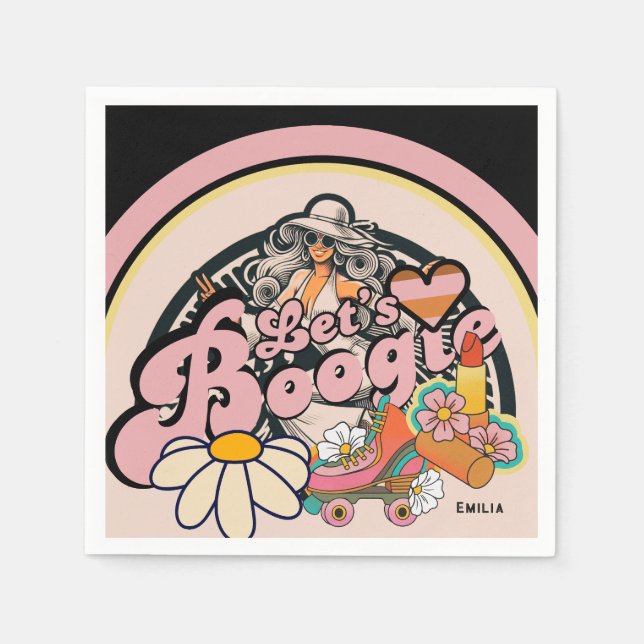 Retro 70s Boogie Disco Dancing Bridal Bachelorette Napkin (Front)