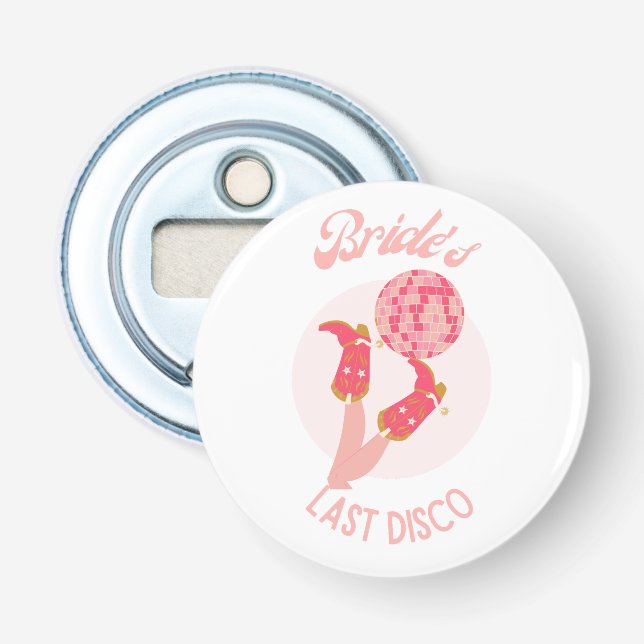 Retro 70s Bride’s Last Disco Bachelorette Party Bottle Opener (Front)