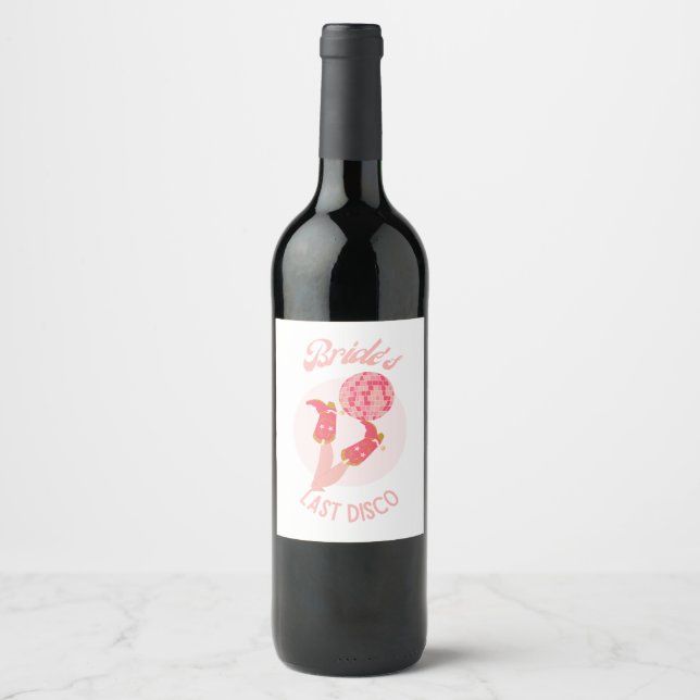 Retro 70s Bride’s Last Disco Bachelorette Party Wine Label (Front)