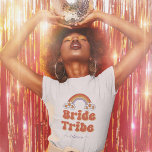 Retro 70s Bride Tribe Bridesmaid Name Bachelorette T-Shirt<br><div class="desc">Have fun at bachelorette party with this cool t-shirt,  featuring retro rainbow,  daisy,  font & custom text of your choice. Easily add your own details by clicking on the "personalize" this template option.</div>