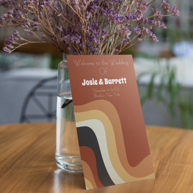 Retro 70s Burnt Orange Bohemian Wedding Program (Creator Uploaded)