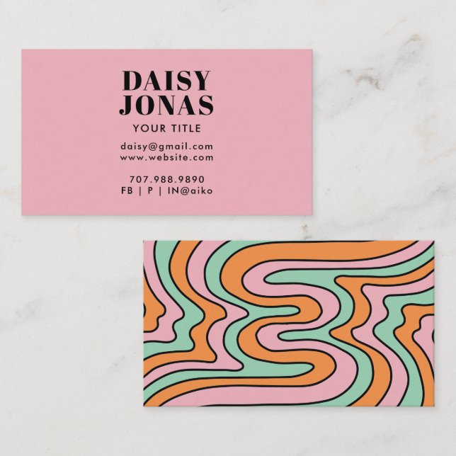  Retro 70's Business Card Abstract Pink (Front/Back)
