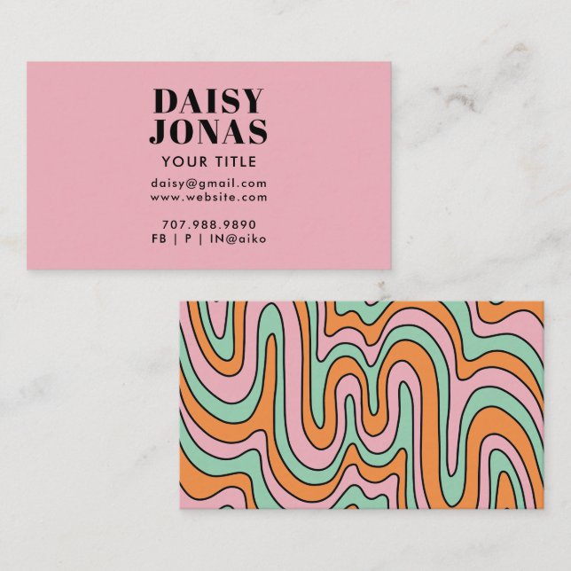  Retro 70's Business Card Abstract Pink (Front/Back)