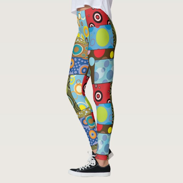 Retro 70s Colored Polka Dots Yoga Workout Tights (Left)
