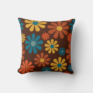 Retro 70's colourful floral patterned hippy  throw pillow