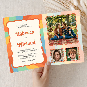 Retro 70's Colourful Groovy Photo QR Code Wedding Invitation