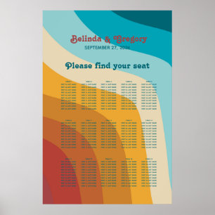 Retro 70's Colourful Rainbow Wedding Seating Chart
