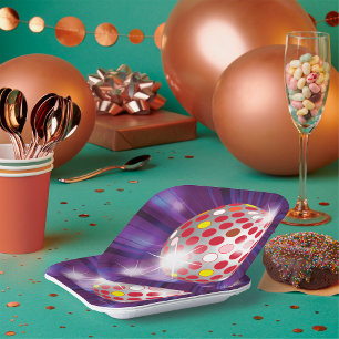Retro 70s Disco Ball Vibrant Red Paper Plate