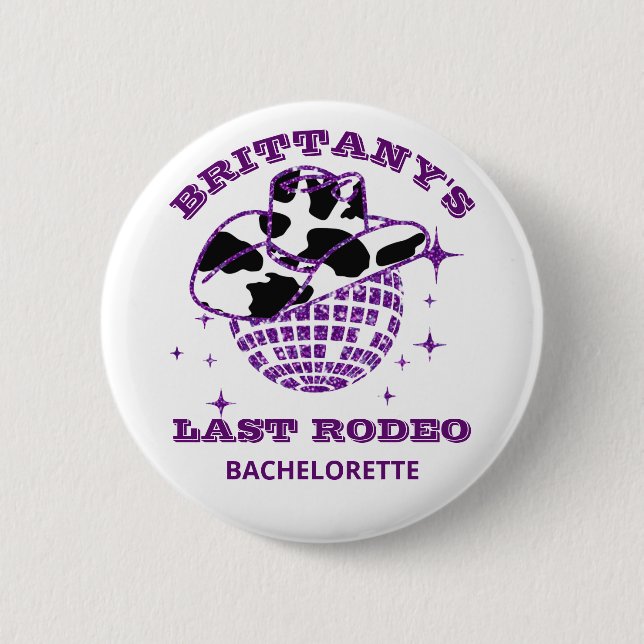 Retro 70s Disco Cowgirl Bachelorette Party 2 Inch Round Button (Front)