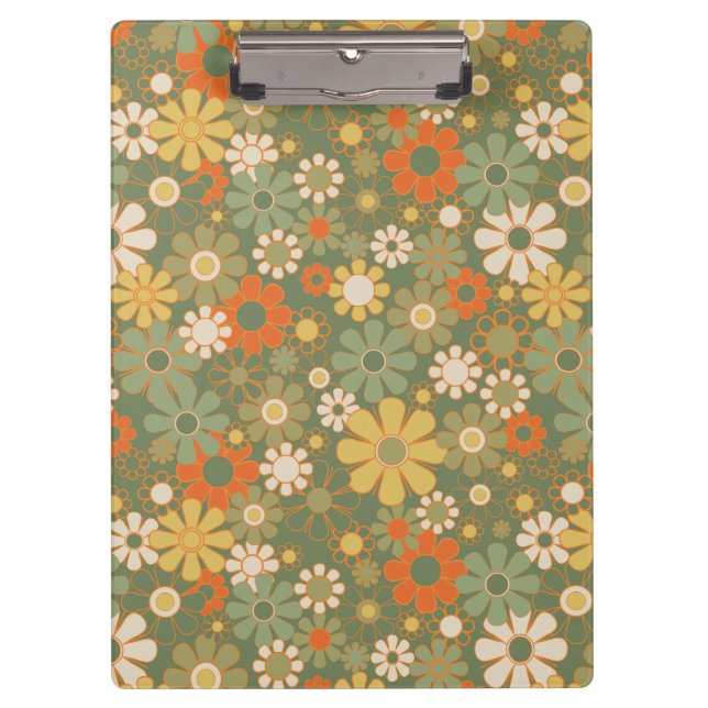 Retro 70s Floral Boho Pattern Clipboard (Front)